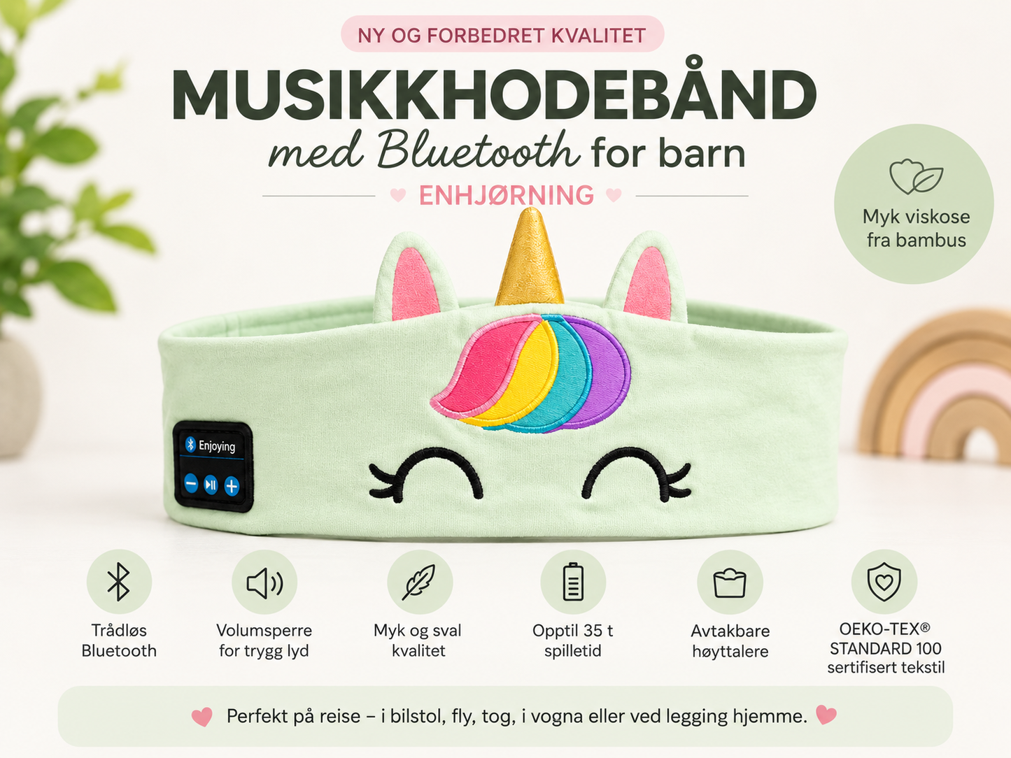 Musikkpannebånd med bluetooth - Enhjørning🦄